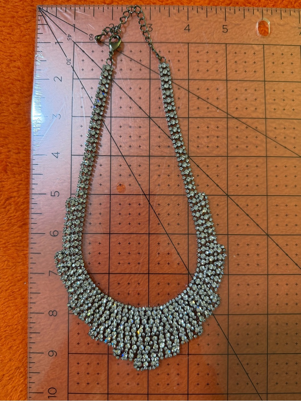 Vintage Clear Rhinestone Bib Necklace Silver Tone Waterfall Statement Bridal